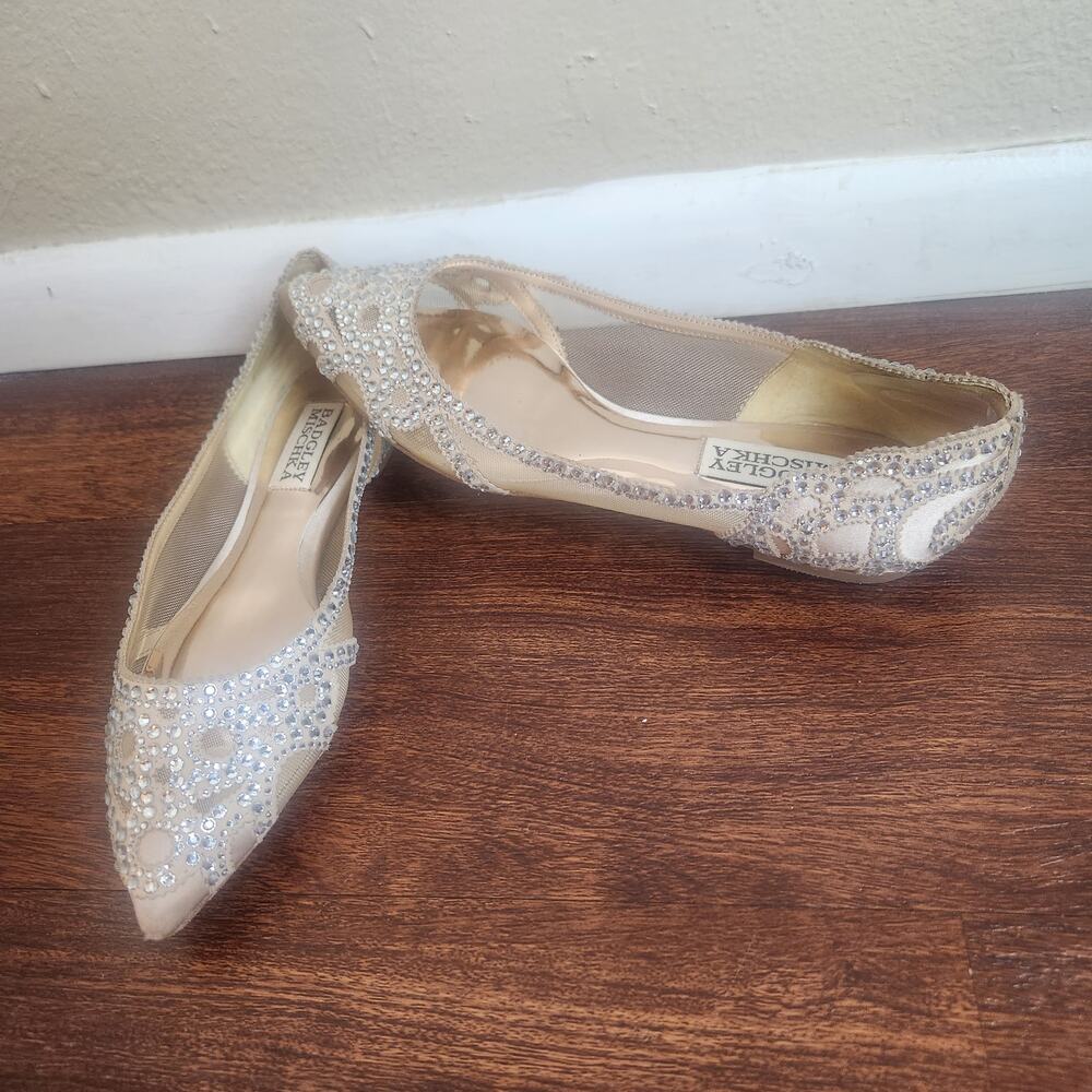 BHLDN Badgley Mischka Gigi Ballet Slippers Bridal Sparkly Pointed Toe, Size 5 - Picture 4 of 10